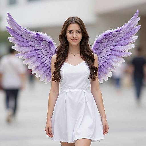 Realistic Girl in Purple Angel Wings