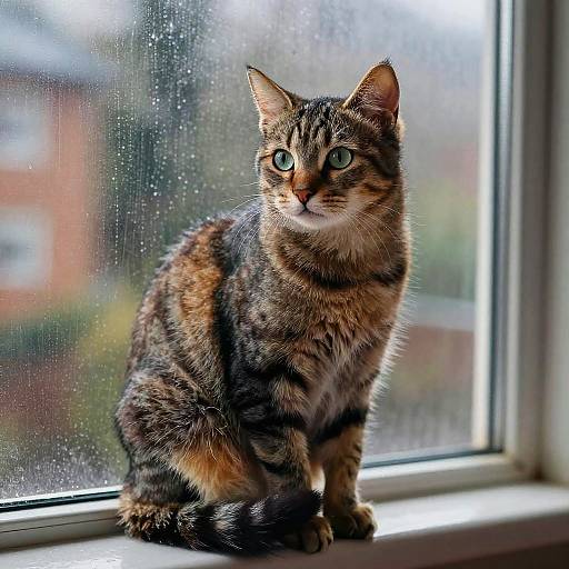 Hyper-Realistic Cat on Rainy Windowsill