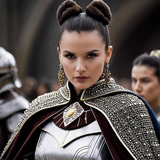 Woman in Regal Armor and Cape