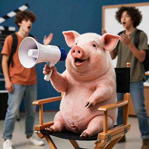 Playful Pig Director on Movie Set