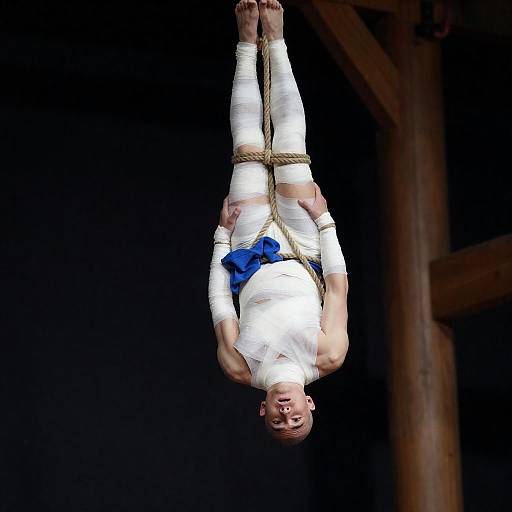 Upside Down Bound Man in Bandages