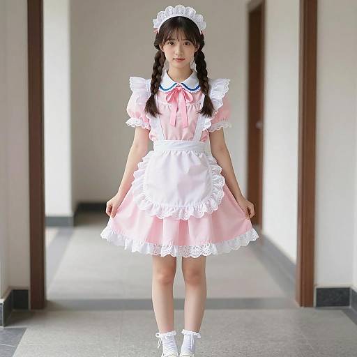 Young Girl in Pink French Maid Costume