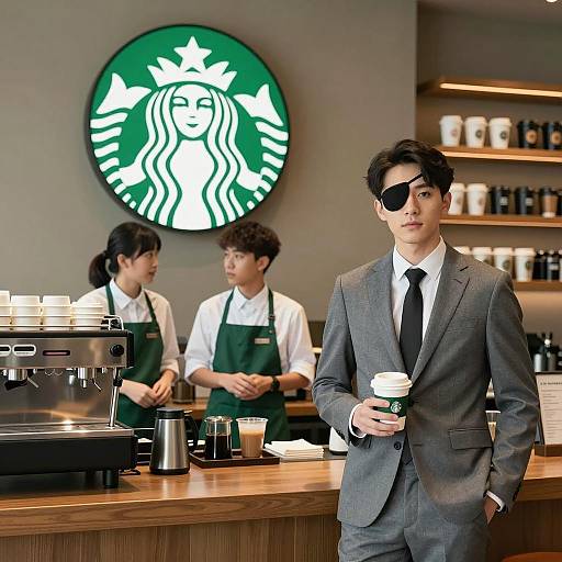 Coffee Shop Scene with Unique Character