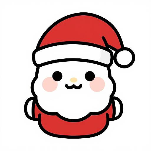 Cute, chibi-style digital drawing of a round, white-faced character with black eyes and blush, wearing a red Santa hat and matching red outfit