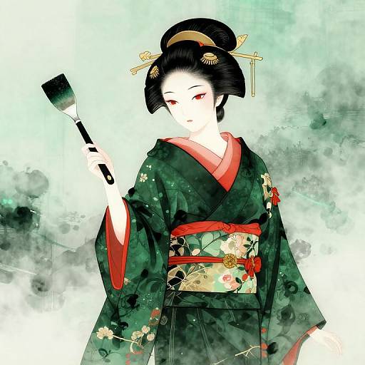 Geisha Applique Poster in Mist