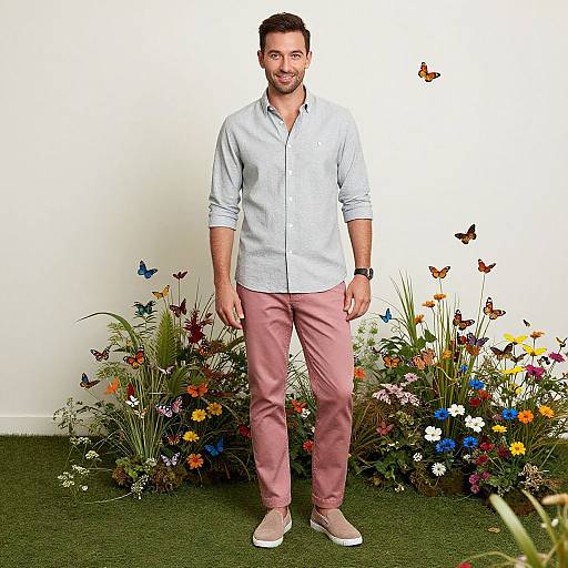 Man in Indie Style Among Butterflies