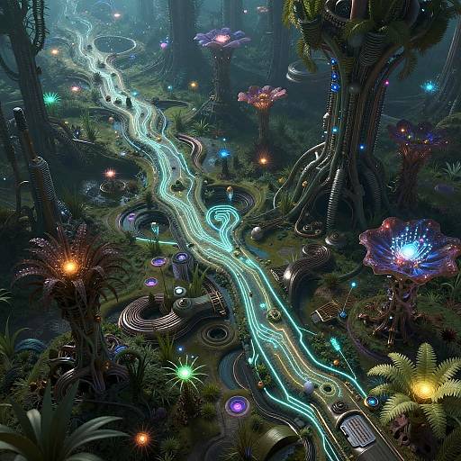 Surreal Bioluminescent Cyber Landscape