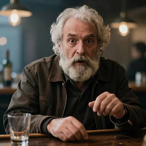 Surprised Elderly Man at Bar