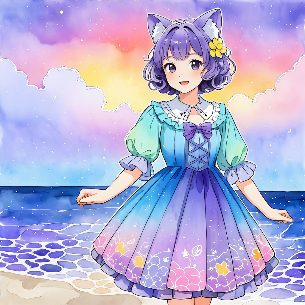 Whimsical Catgirl in Twilight Haze