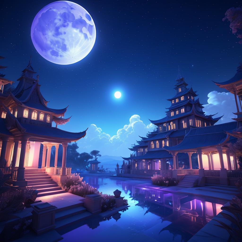 Surreal Moonlit Environment with Artistic Fusion