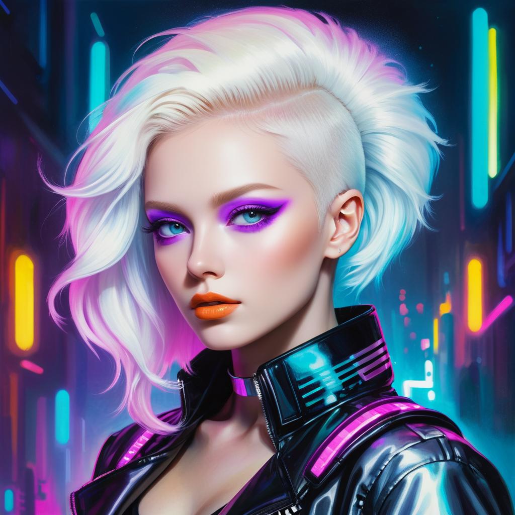 Vibrant Albino Pop Artist in Cyberpunk