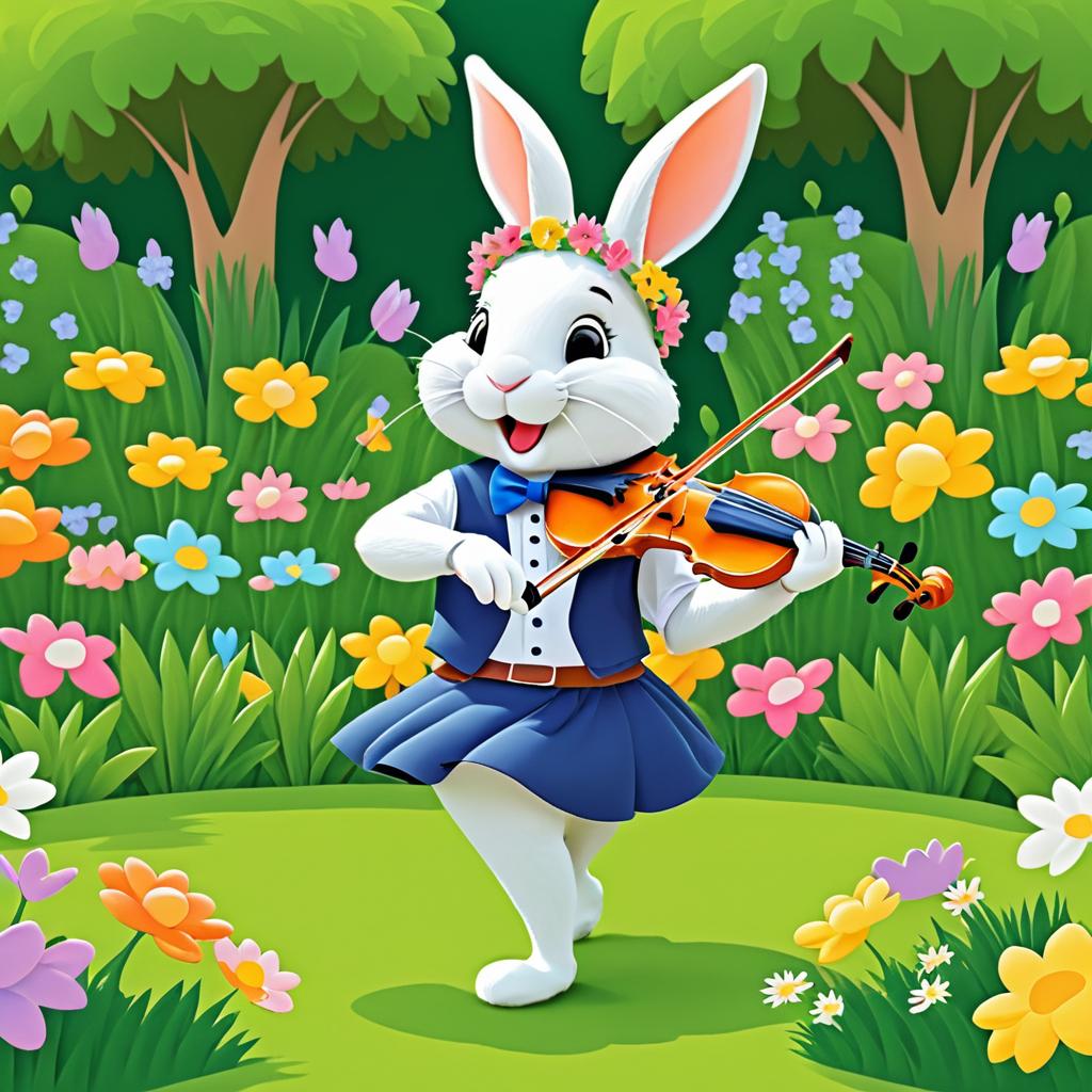 Rabbit Playing Violin in Flower Garden