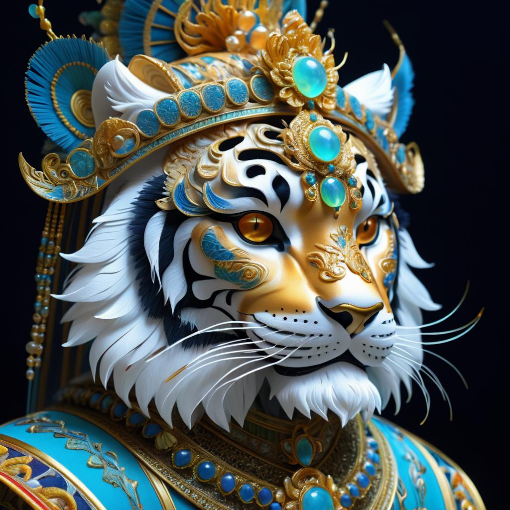 Regal Tiger Portrait with Venetian Mask