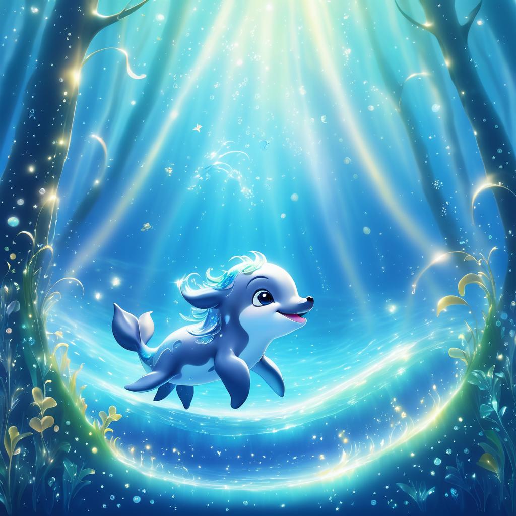 Whimsical Dolphin Calf in Fantasy Forest