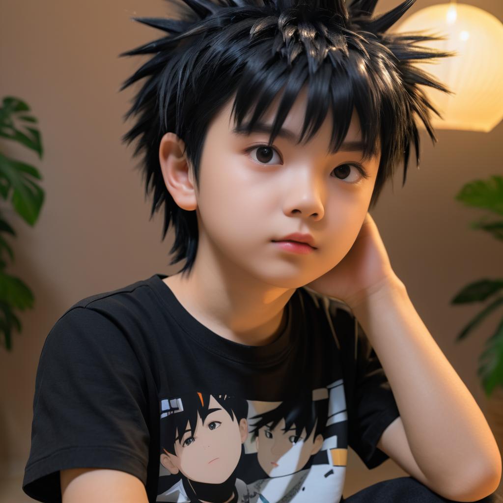 Warm Portrait of a Boy with Spiky Hair