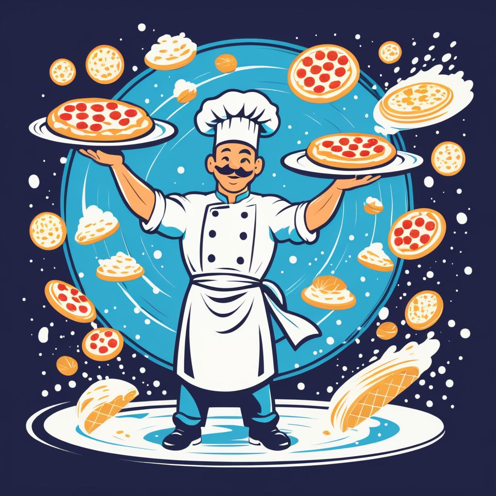 Vintage Chef Tossing Pizza Dough Illustration