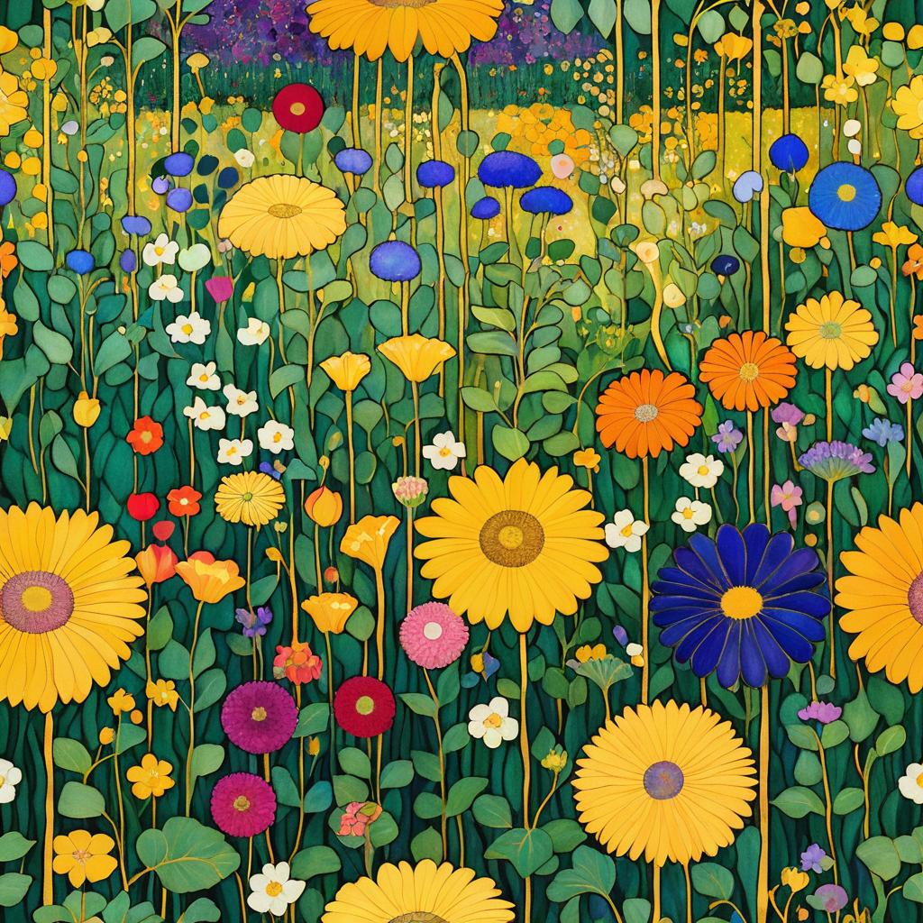 Gustav Klimt Inspired Flower Garden Illustration