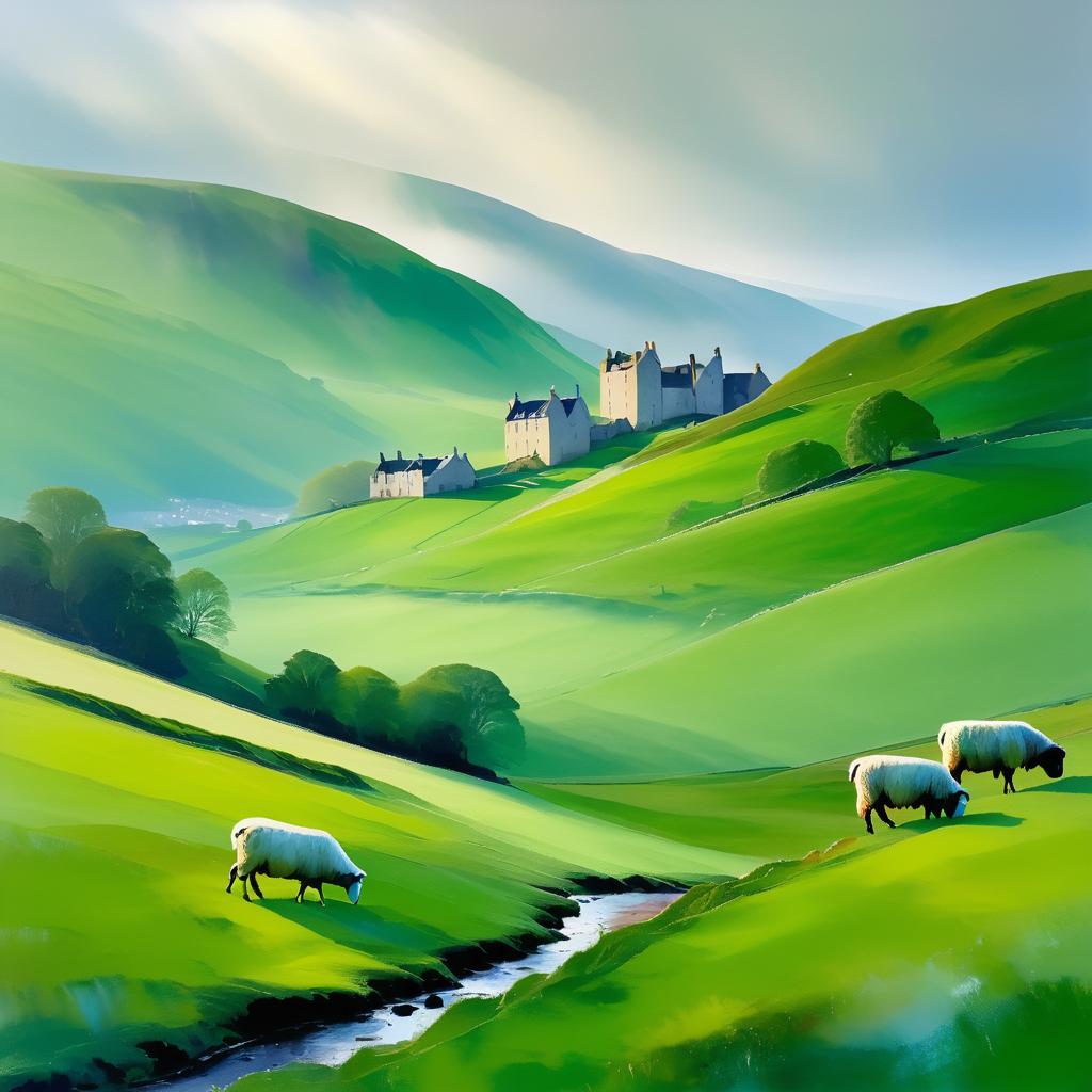 Foggy Scottish Highlands in Impressionist Style