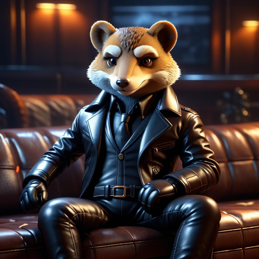 Mongoose in Leather Jacket on Couch