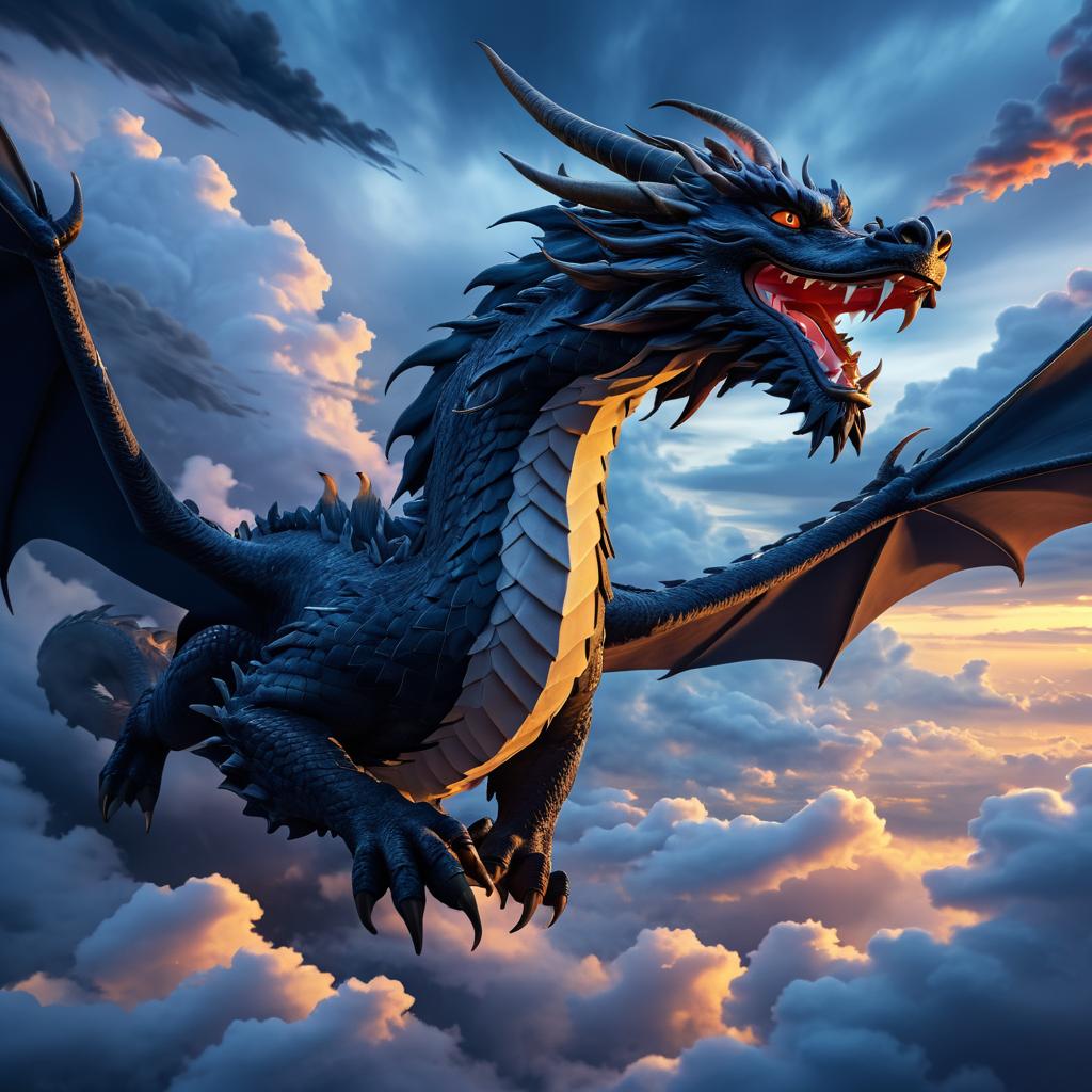 Fierce Dragon Soaring in Twilight Clouds