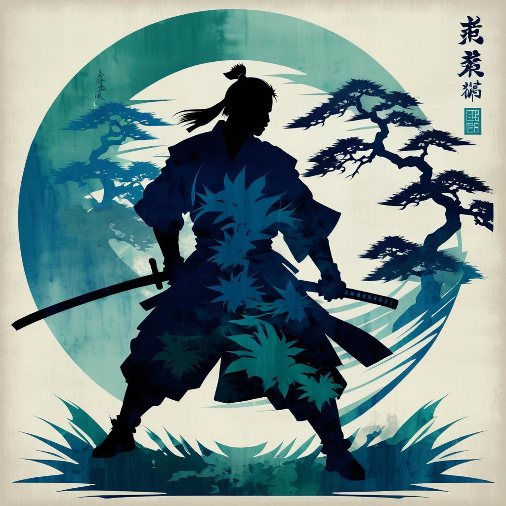 Samurai Silhouette in Zen Garden