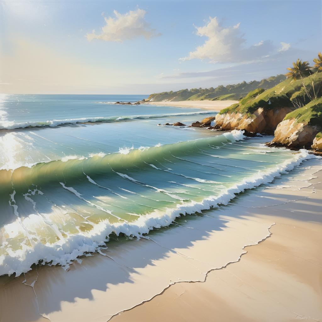 Serene Midday Beach Oil Painting