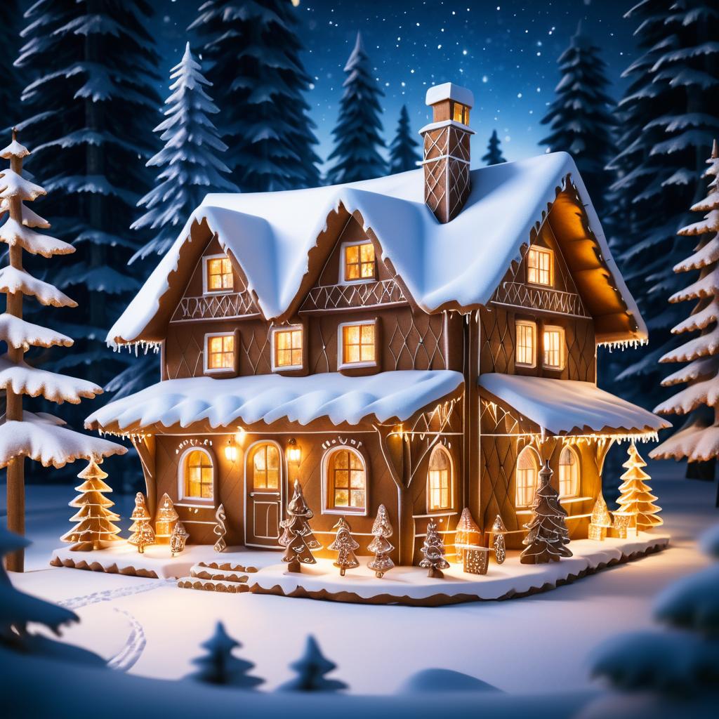 Festive Gingerbread Cottage in Winter Wonderland