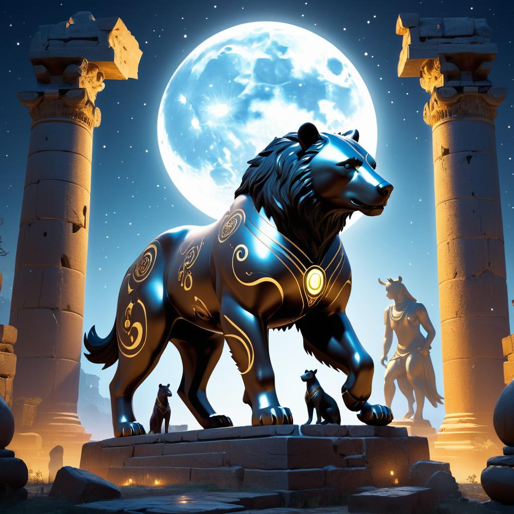 Mythical Centaur-Bear Guarding Ruins