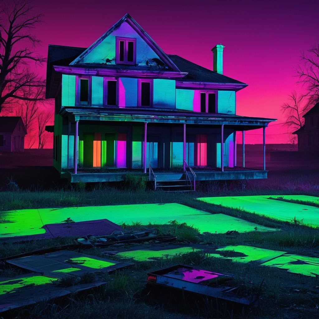 Vibrant Horror: Neon Abandoned House Poster