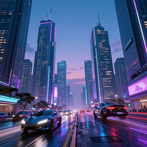 Futuristic Cyberpunk Cityscape at Dusk