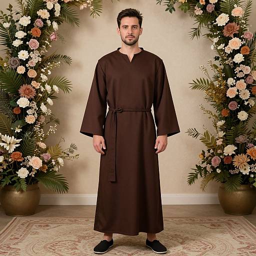 Man in Toga Costume with Flowers