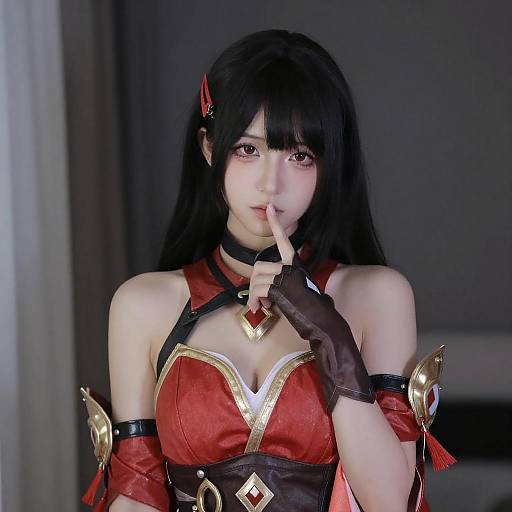 Asian Woman in Red Gold Cosplay
