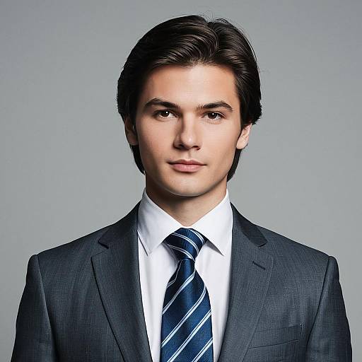 Young Man in Formal Suit and Blue Necktie