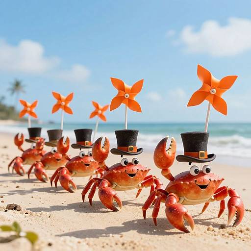 Whimsical 3D Crabs Marching Scene