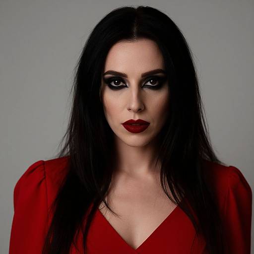 Close-Up Vampy Woman in Red Dress