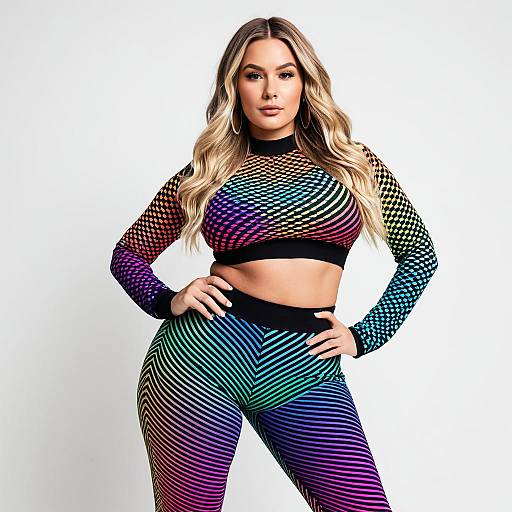 Curvy Woman in Neon Psychedelic Rave Outfit