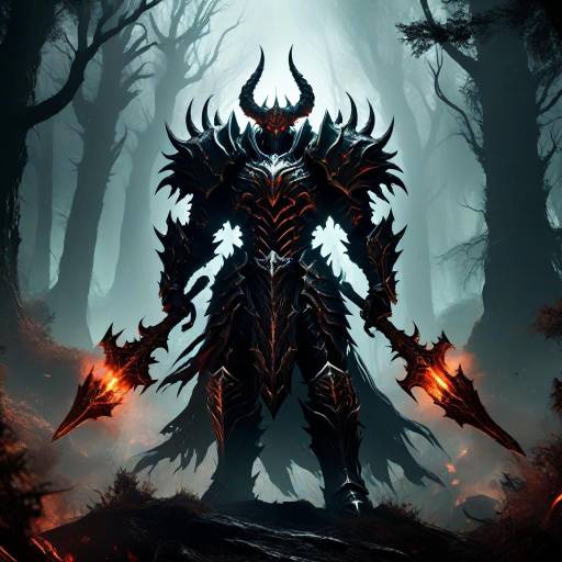 Dark Knight in Spiked Armor with Fiery Weapons