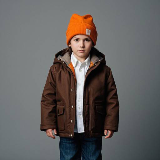 Boy in Brown Coat and Orange Beanie