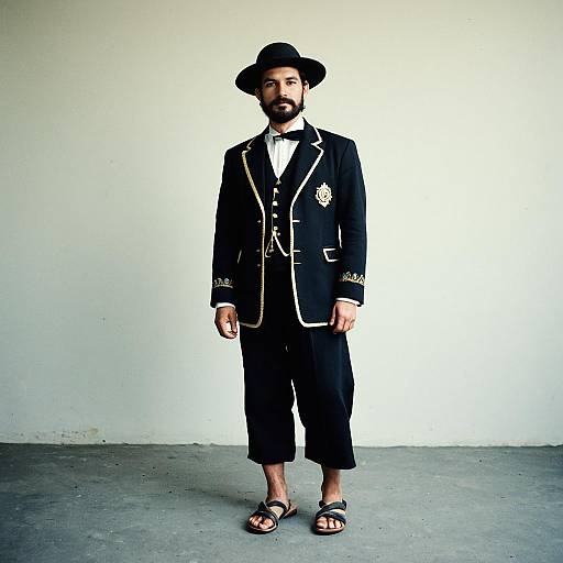 Man in Traditional National Costume with Hat and Sandals