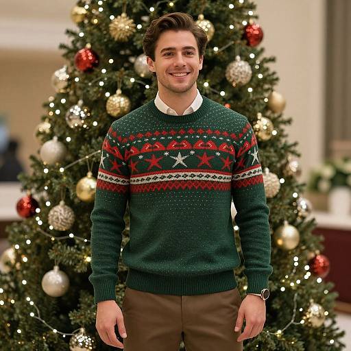 Handsome Man by Festive Christmas Tree