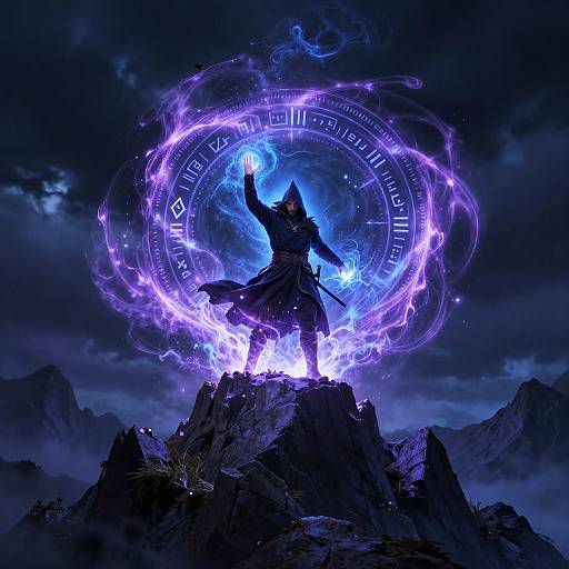 Fantasy Sorcerer Casting Powerful Spell