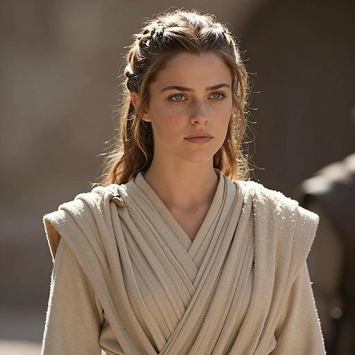 Woman in Jedi-Inspired Beige Robe