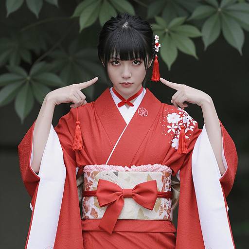 Asian Woman in Colorful Kimono Portrait