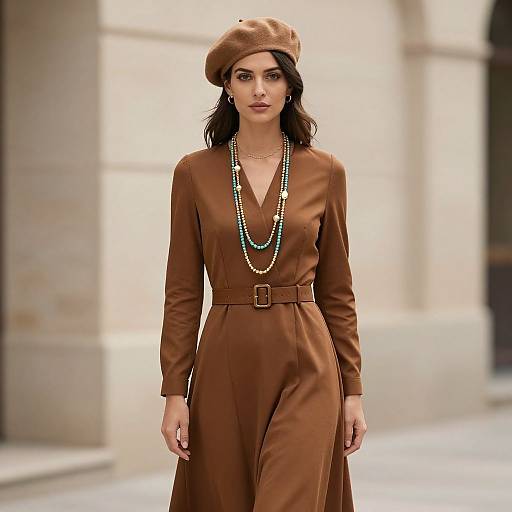 Elegant Vintage Chic Woman in Brown Dress