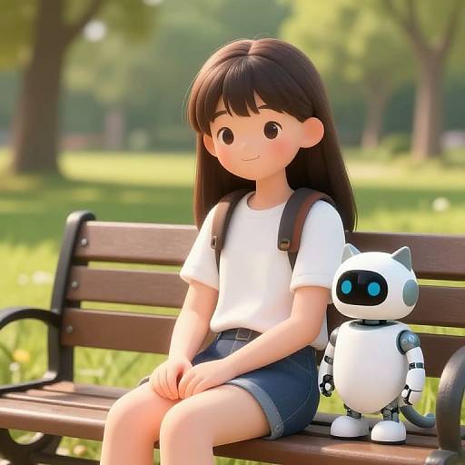 AI Tween Girl with Robot Cat