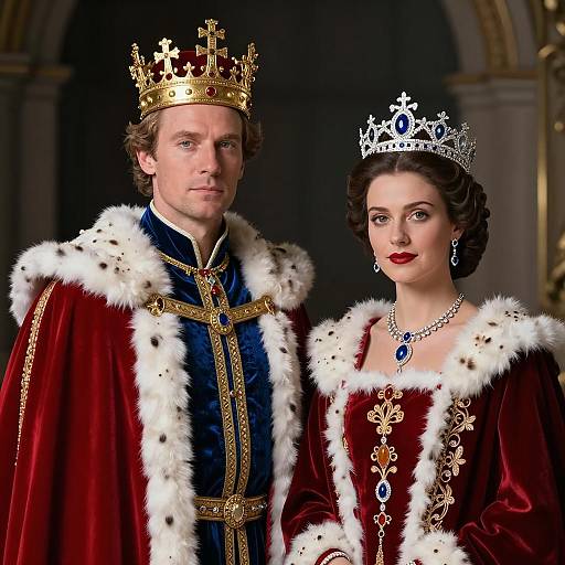 Royal King and Queen in Elaborate Costumes