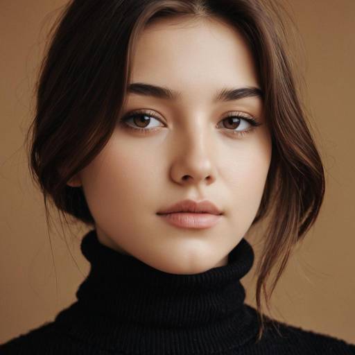 Close-up Portrait of Young Woman in Black Turtleneck