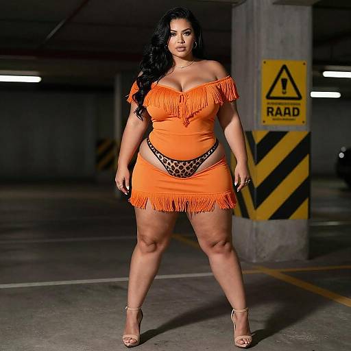 Confident Woman in Orange Mini Dress