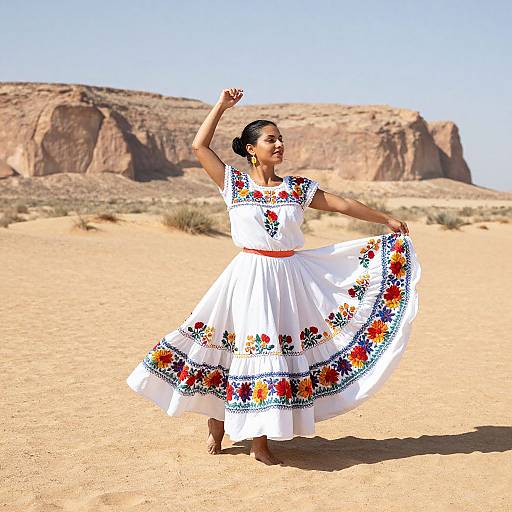 Woman Dancing in Desert with Mexican Dress