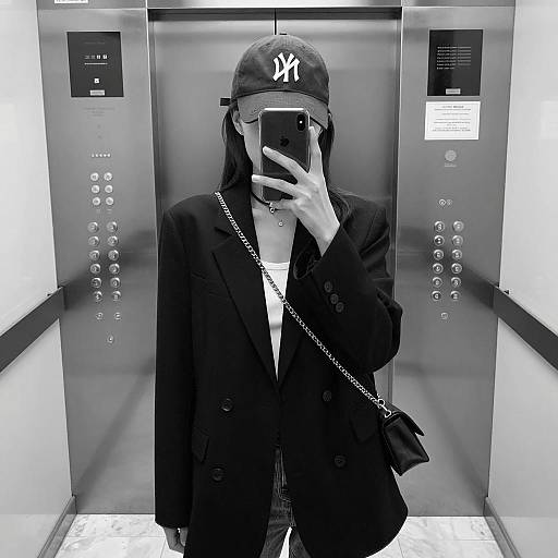 Chic Woman in Elevator Reflection